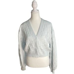 Emory Park Check Cardigan Sweater Light Blue